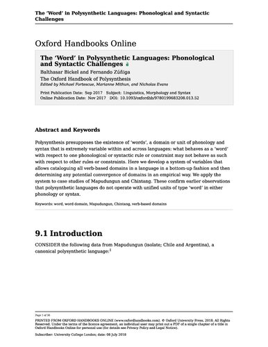 The Word In Polysynthetic Languages Phonological And Syntactic Challenges Balthasar Bickel