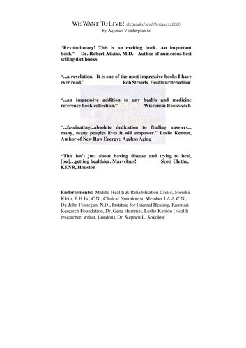 We Want To Live Expanded And Revised In 2005 The Primal Diet Aajonus Vonderplanitz