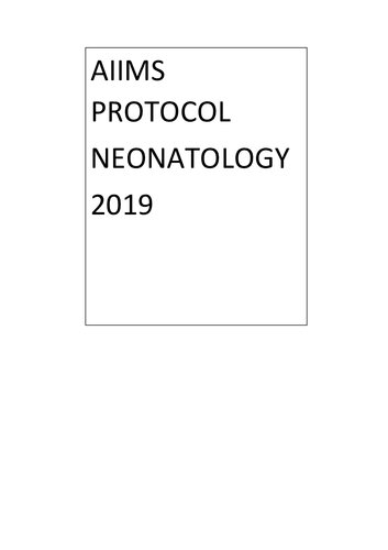 Aiims Protocols In Neonatology Agarwal R