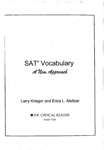 Sat Vocabulary A New Approach Erica L Meltzer Larry Krieger