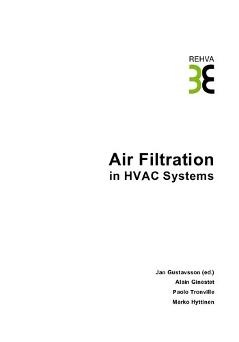 Rehva Guidebook No 11 Air Filtration In Hvac Systems Gustavsson Jan