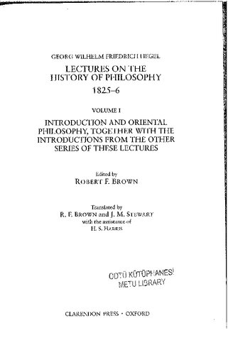 Hegel Lectures On The History Of Philosophy 18256 Volume I Introduction And Oriental Philosophy Robert F Brown