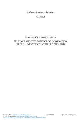 Marvells Ambivalence Religion And The Politics Of Imagination In Midseventeenth Century England Studies In Renaissance Literature Takashi Yoshinaka