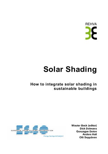 Rehva Guidebook No 12 Solar Shading How To Integrate Solar Shading In Sustainable Buildings Beck Wouter