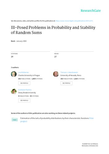 Illposed Problems In Probability And Stability Of Random Sums Uk Ed Lev B Klebanov