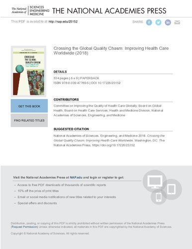 Crossing The Global Quality Chasm Improving Health Care Worldwide 1st Edition And Medicine National Academies Of Sciences