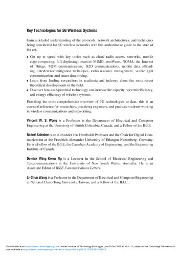 Key Technologies For 5g Wireless Systems Vincent W S Wong Robert Schober Derrick Wing Kwan Ng Lichun Wang