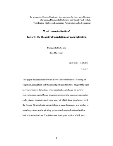 What Is Nominalization Towards The Theoretical Foundations Of Nominalization Masayoshi Shibatani