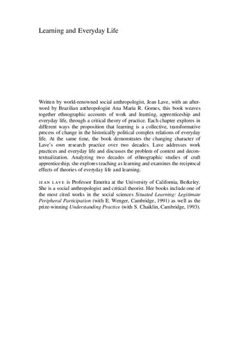 Learning And Everyday Life Access Participation And Changing Practice Jean Lave
