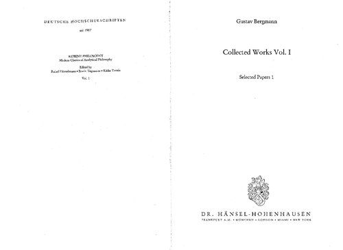 Collected Works Gustav Bergmann