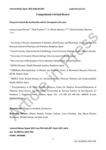 Oxygen In Metabolic Dysfunction And Its Therapeutic Relevance Lopezpascual
