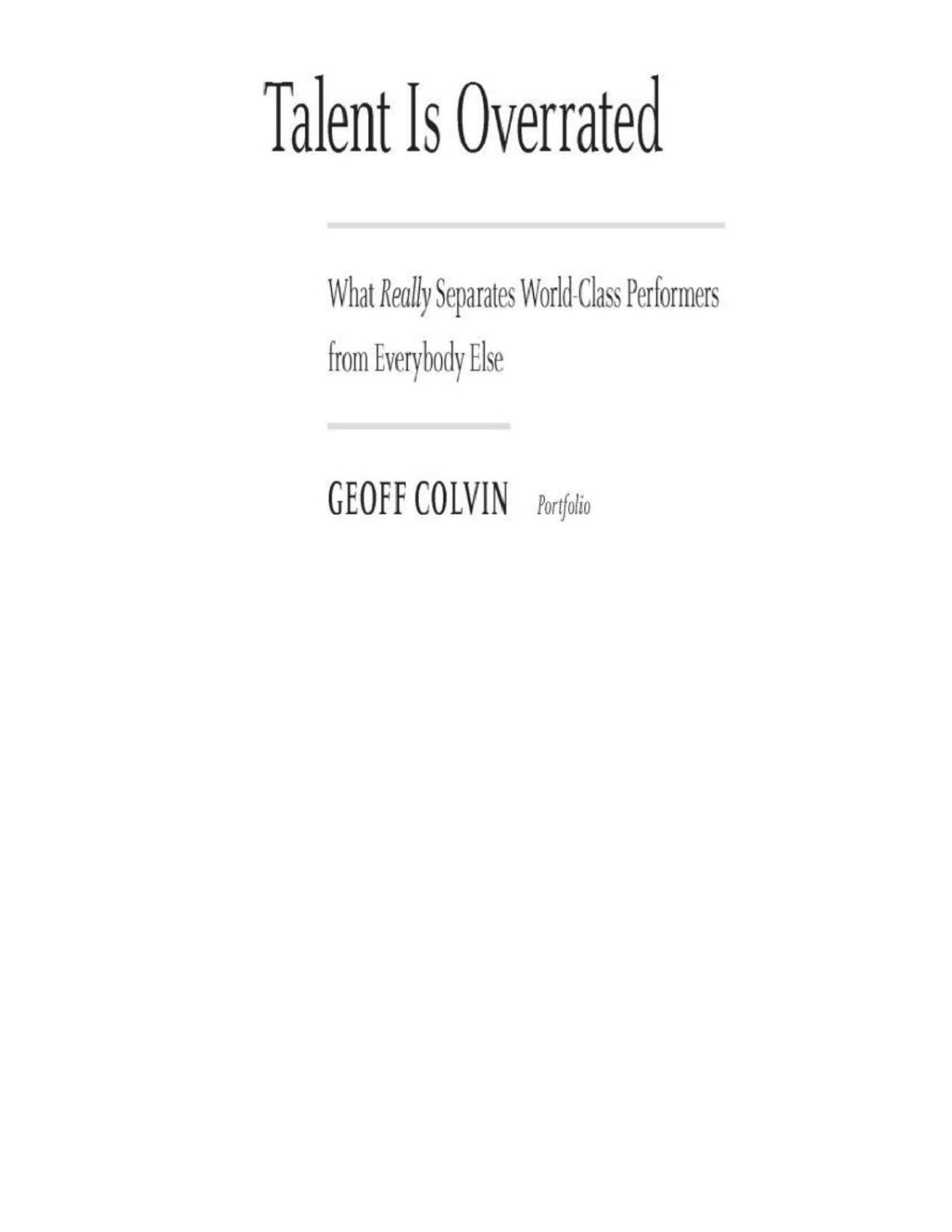 Talent Is Overrated Geoff Colvin