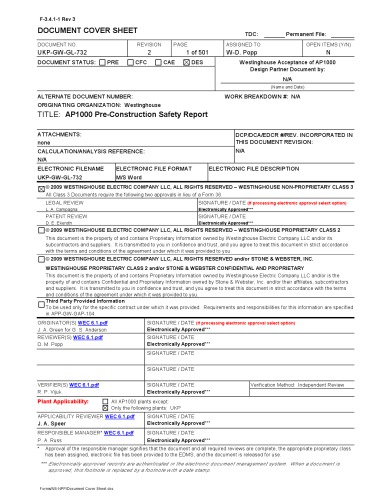 Ap1000 Preconstruction Safety Report Ukpgwgl732