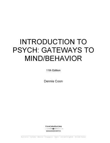 Introduction To Psych Gateways To Mindbehavior Eleventh Dennis Coon
