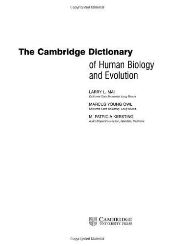 The Cambridge Dictionary Of Human Biology And Evolution Larry L Mai