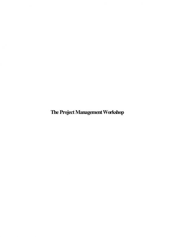 The Project Management Workshop A Trainers Guide James Taylor