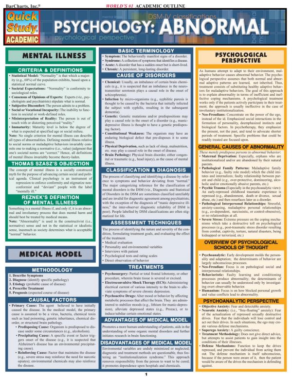 Barcharts Quickstudy Psychology Abnormal Chrt Inc Barcharts