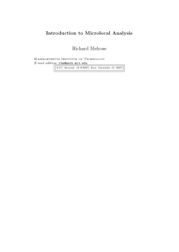 Introduction To Microlocal Analysis Lecture Notes Melrose R