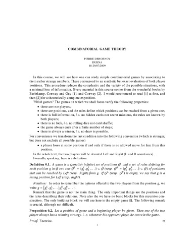 Combinatorial Game Theory After Berlekamp Conway Guy Dehornoy P