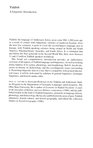 Yiddish A Linguistic Introduction Jacobs Neil G