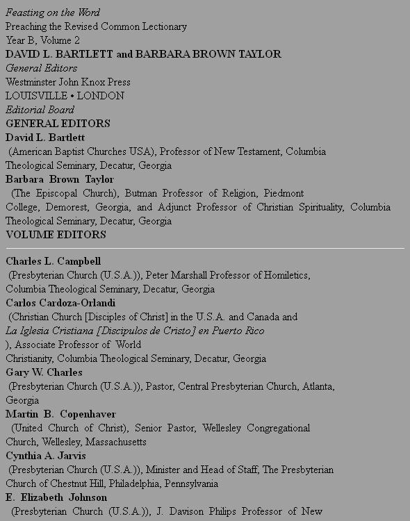 Preaching The Revised Common Lectionary Year B Volume 2 David L Bartlett Barbara Brown Taylor