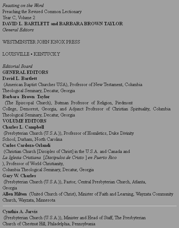 Preaching The Revised Common Lectionary Year C Volume 2 David L Bartlett Barbara Brown Taylor