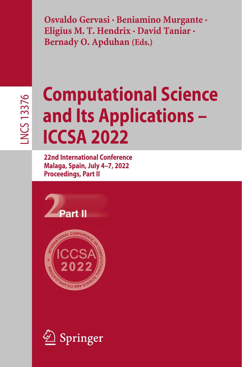 Computational Science And Its Applications Iccsa 2022 22nd International Conference Malaga Spain July S47 2022 Proceedings Part Ii Osvaldo Gervasi