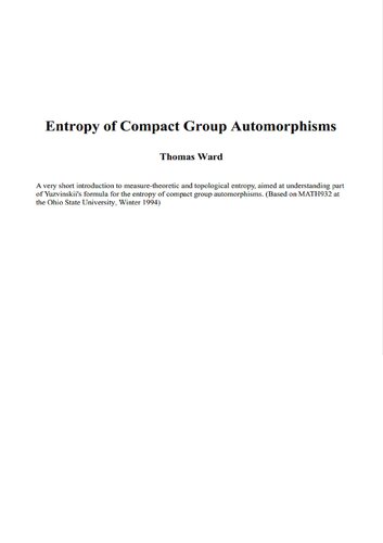 Entropy Of Compact Group Automorphisms Thomas Ward