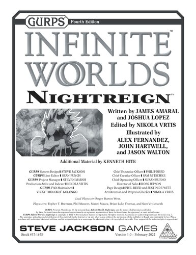 Gurps 4th Edition Infinite Worlds Nightreign James Amaral Joshua Lopez