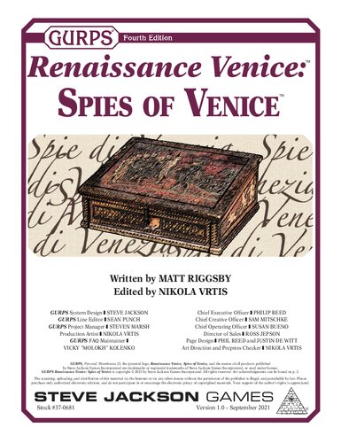 Gurps 4th Edition Renaissance Venice Spies Of Venice Matt Riggsby