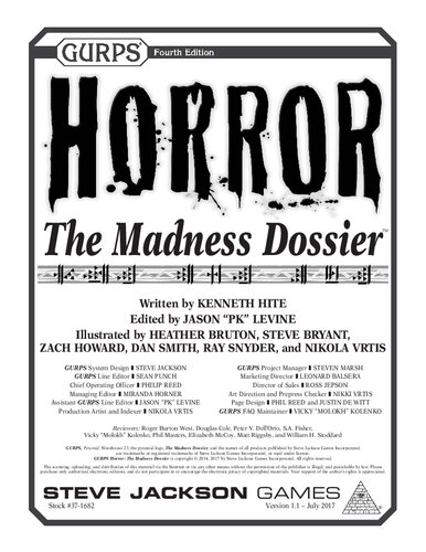 Gurps Horror The Madness Dossier Fourth Edition Kenneth Hite