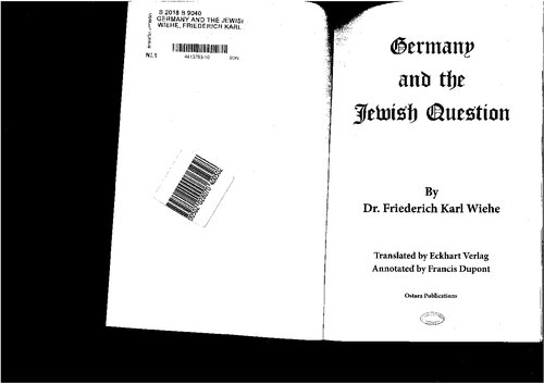 Germany And The Jewish Question Friederich Karl Wiehe