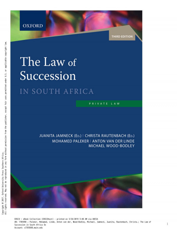 The Law Of Succession In South Africa Third Juanita Jamneck C Rautenbach
