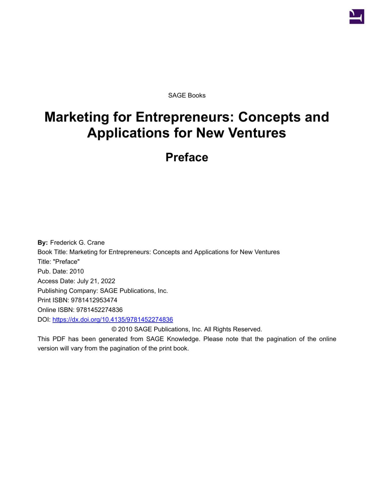 Marketing For Entrepreneurs Frederick Gerard Crane