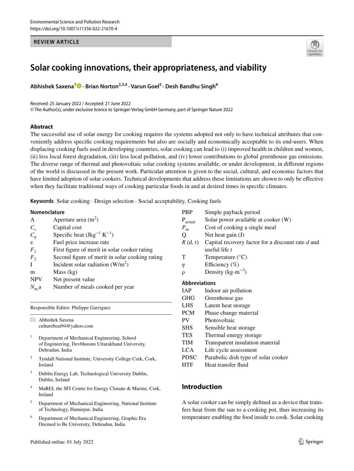 Solar Cooking Innovations Their Appropriateness And Viability Abhishek Saxena Brian Norton Varun Goel Desh Bandhu Singh