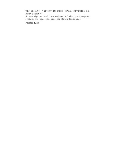 Tense And Aspect In Chichewa Citumbuka And Cisena A Description And Comparison Of The Tenseaspect Systems In Three Southeastern Bantu Languages Andrea Kiso
