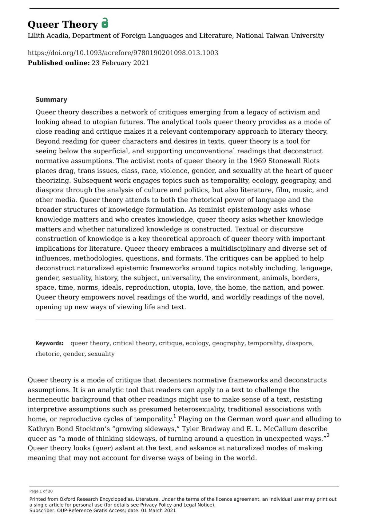 Queer Theory Lilith Acadia