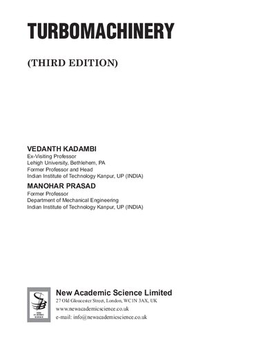 Turbomachinery 3rd Edition Vedanth Kadambi And Manohar Prasad