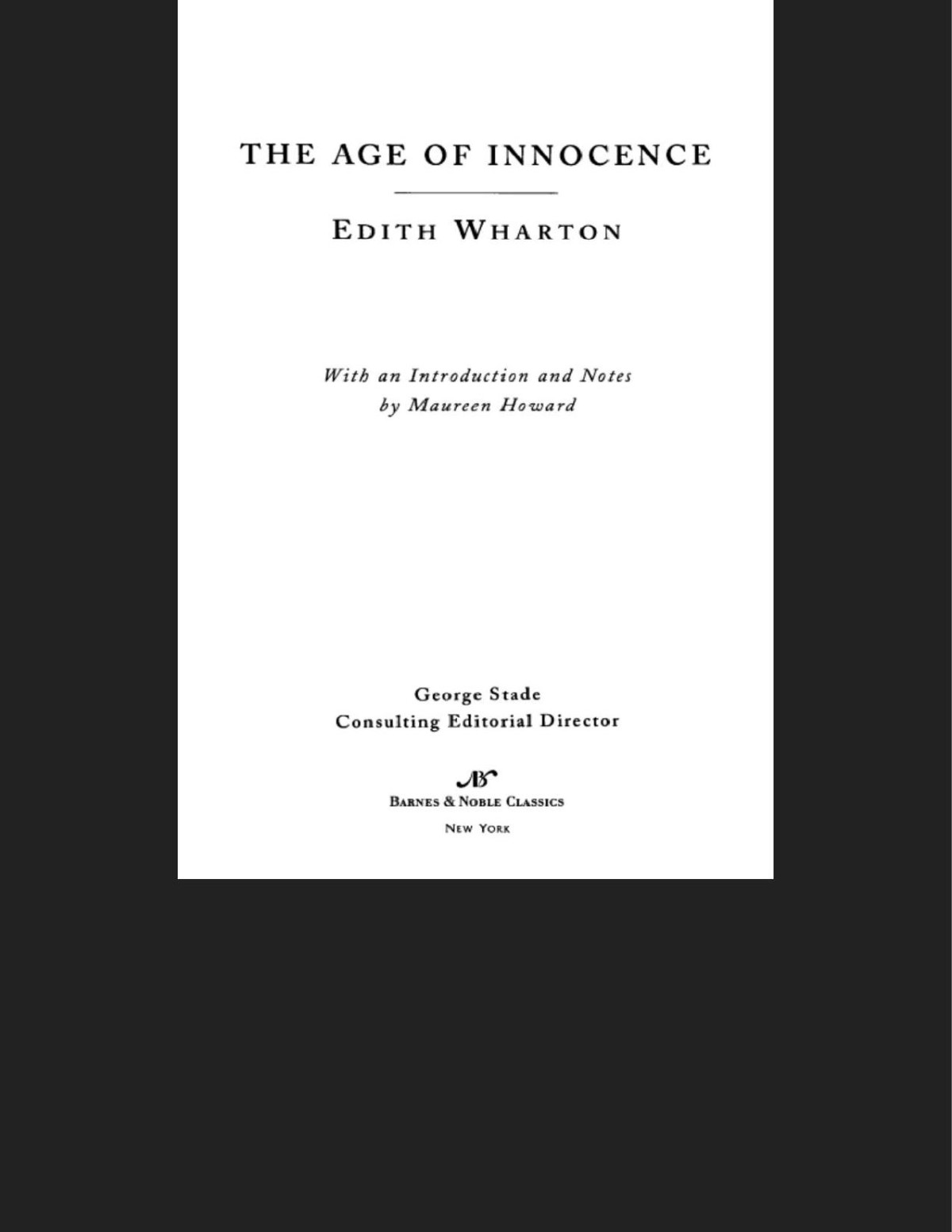 The Age Of Innocence Edith Wharton