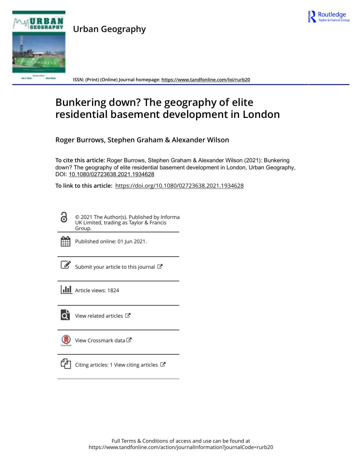 Bunkering Down The Geography Of Elite Residential Basement Development In London Roger Burrows