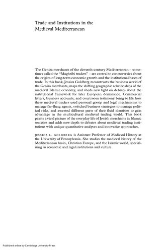 Trade And Institutions In The Medieval Mediterranean 1st Edition Jessica Goldberg