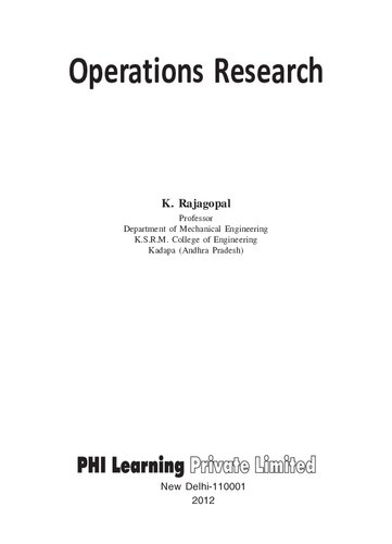 Operations Research 1st Edition K Rajagopal