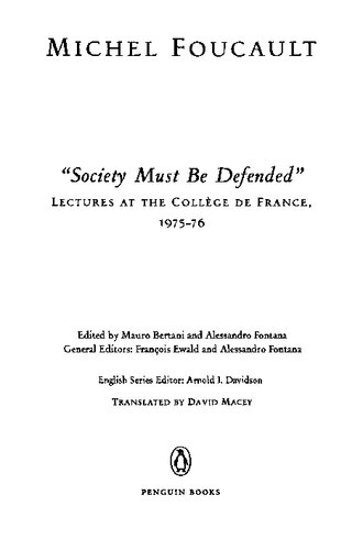 Society Must Be Defended Michel Foucault