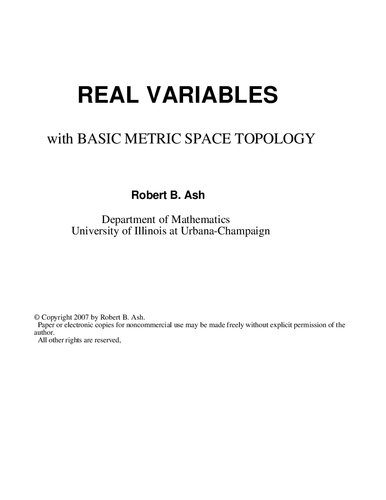 Real Variables With Basic Metric Space Topology Illustrated Robert B Ash