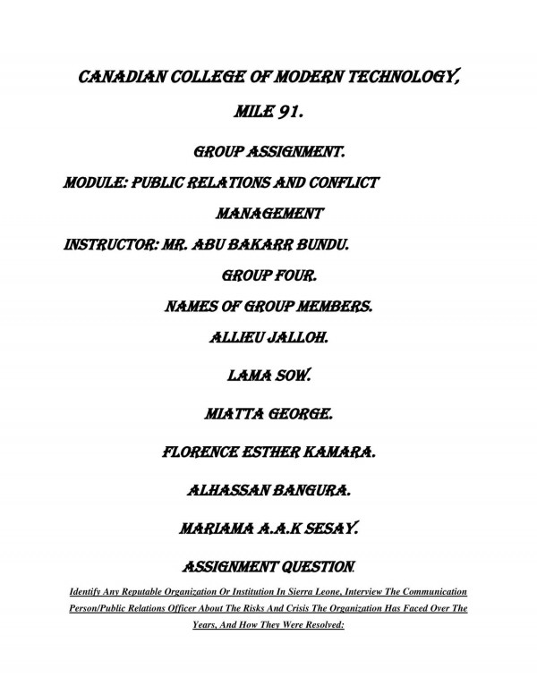 Public Relations And Conflict Management In Practice One Allieu Jalloh