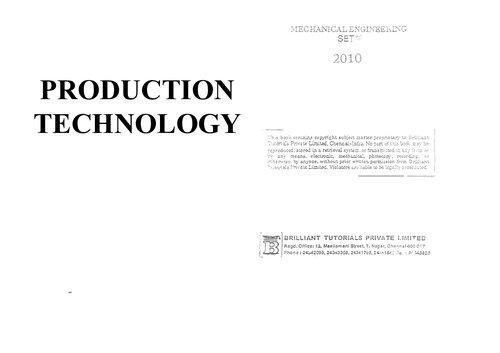 Esemechanical Engineering Production Technology Brilliant Tutorials Editorial Board