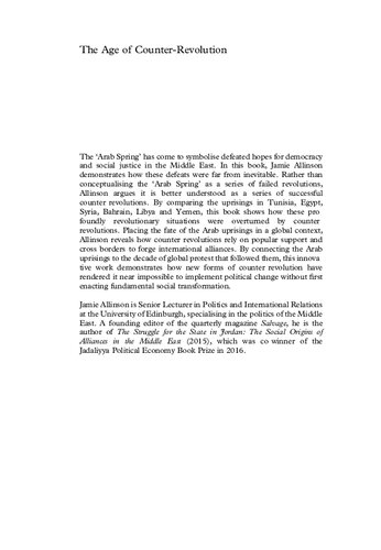 The Age Of Counterrevolution States And Revolutions In The Middle East Jamie Allinson