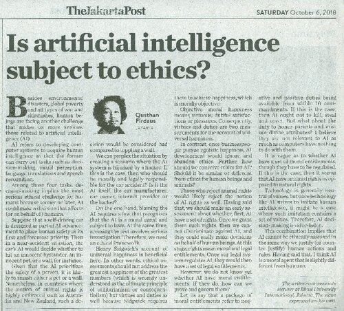 Is Artificial Intelligence Subject To Ethics Qusthan Firdaus