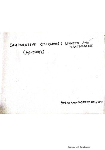 Genology Comparative Literature Concepts And Trajectories Subha Chakraborty Dasgupta