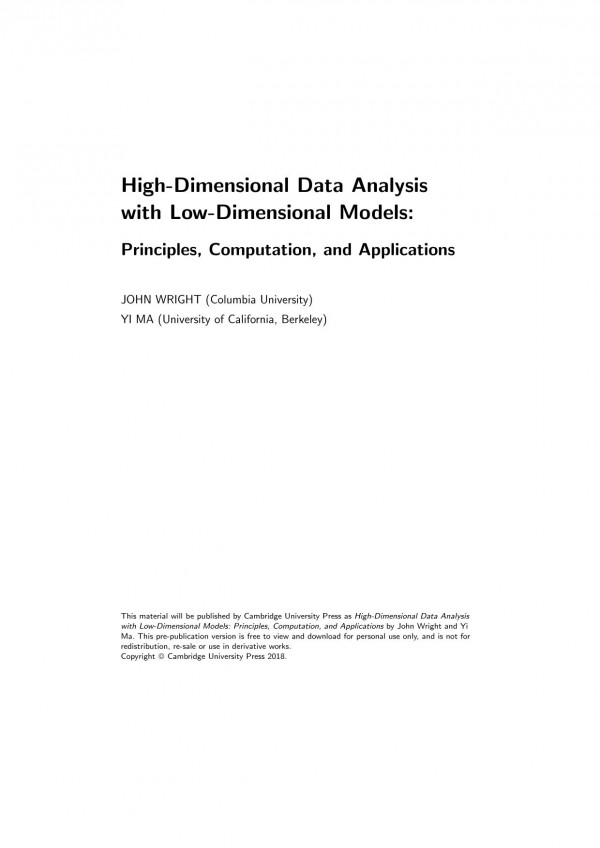 Highdimensional Data Analysis With Lowdimensional Models John Wright